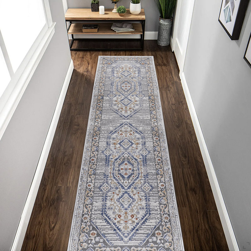 LOOM & LUXE Collection 2X8 Blue/Cream/Bordered Non-Shedding Living Room Bedroom Dining Home Office Stylish And Stain Resistant Area Rug
