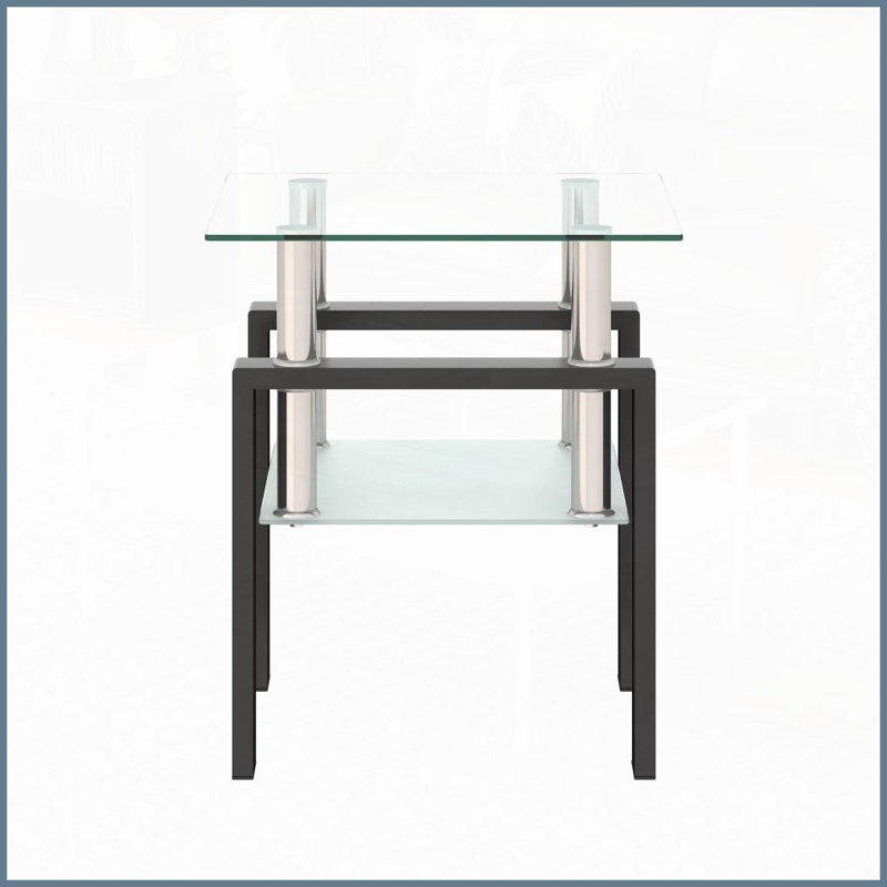 Table basse carrée en verre trempé transparent / noir pour le salon, facile à nettoyer et amp; Assemblage rapide, Clair, Noir