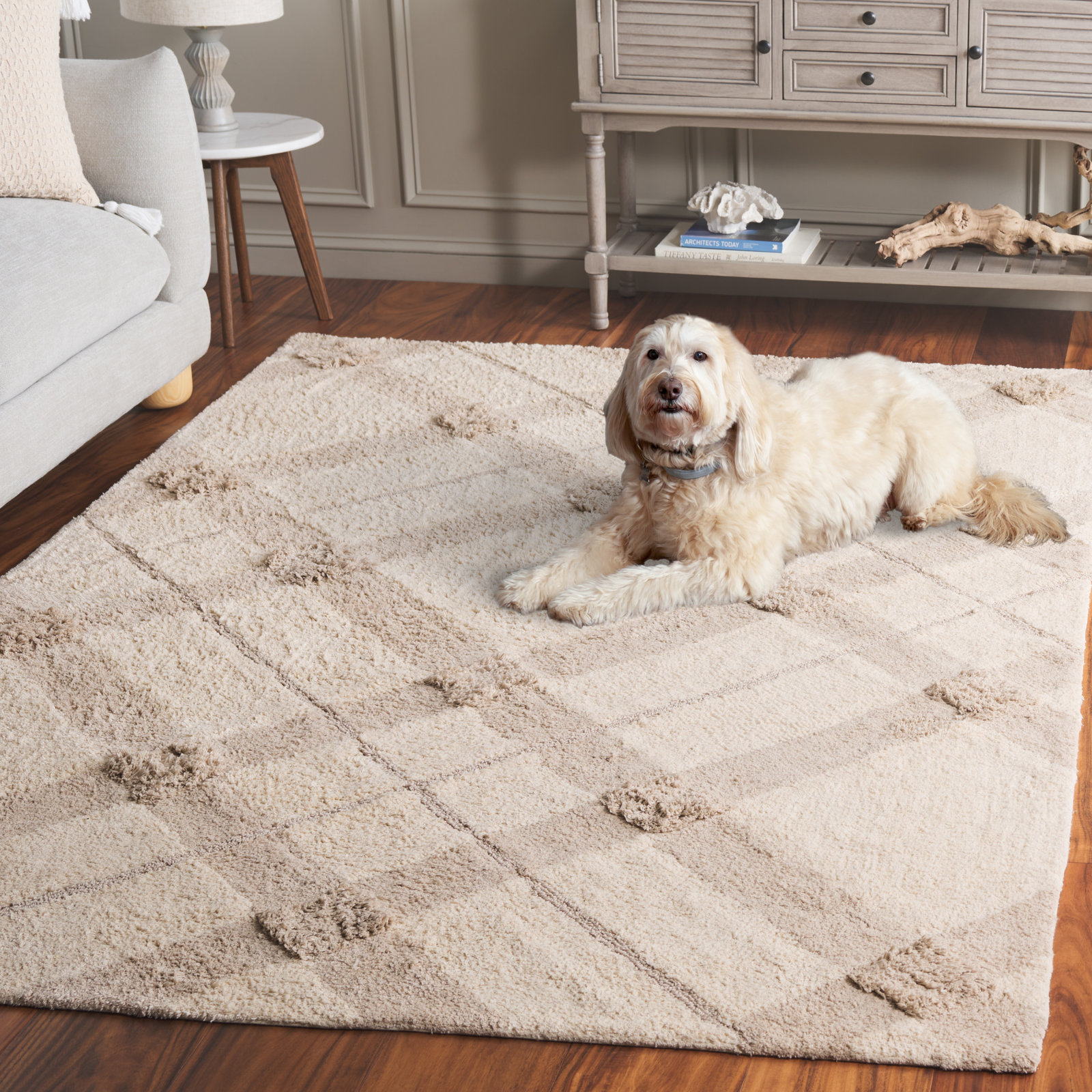 Auguste Beige Washable Hand-Woven Plaid Rug, Rectangle 4' x 6'