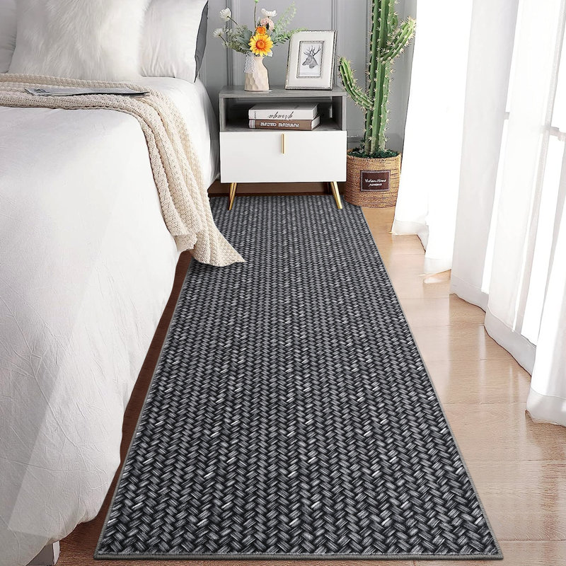 Modern Farmhouse Anti-Slip Area Rug Washable Non-Shedding Braided Print Throw Rug Foldable Low Pile Soft Indoor Accent Rug for Playroom Office Bedroom Living Room