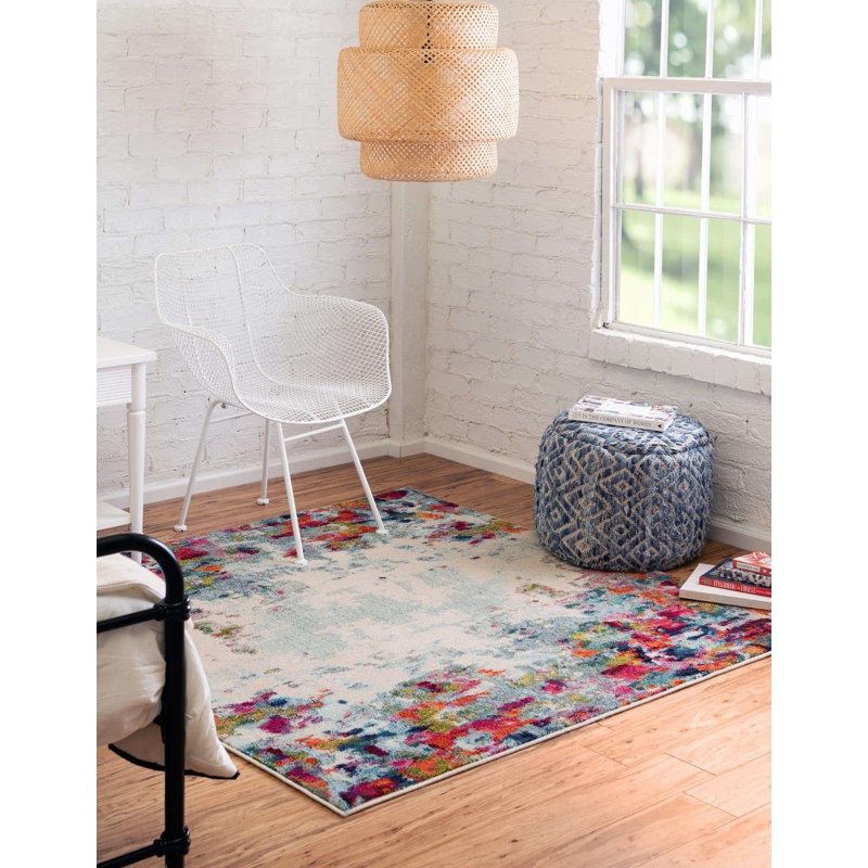 Cariel Washable Abstract Indoor Rug, Square 6'1"