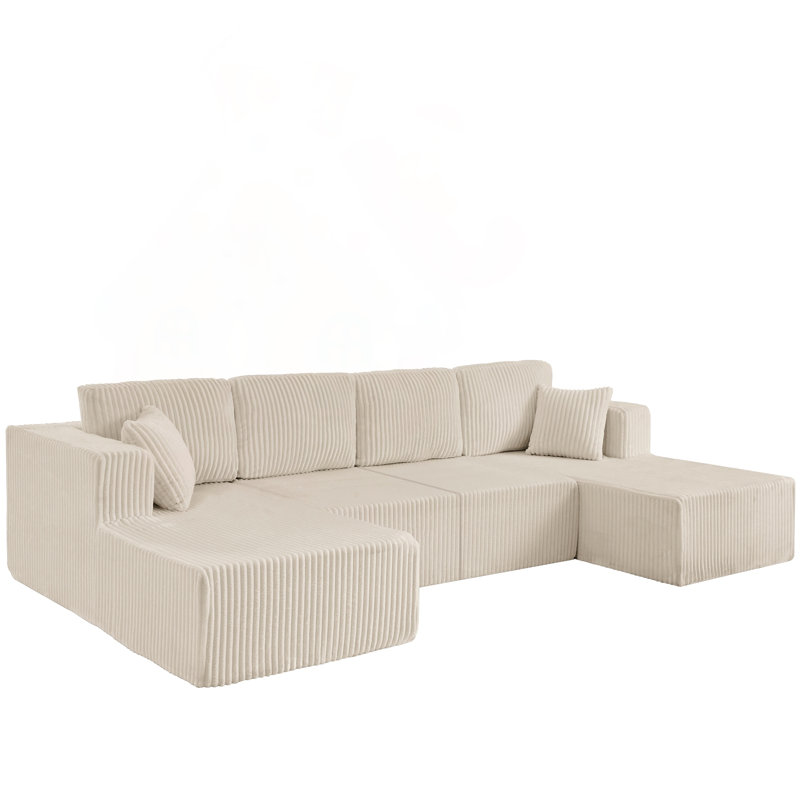 Canapé modulaire en U avec velours côtelé et sans assemblage, Beige Fabric, Beige