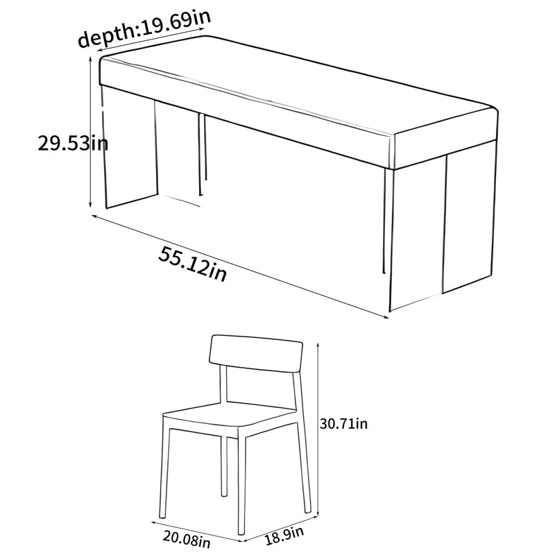 Bureau de luxe moderne, 29.53" H x 55.12" W x 19.69" D