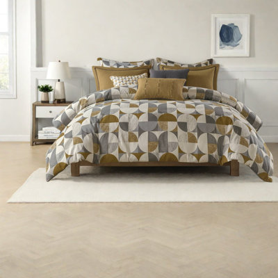Elegant Queen Bedding Sets Gold, Polyester Jacquard, Mid-century Style For Home