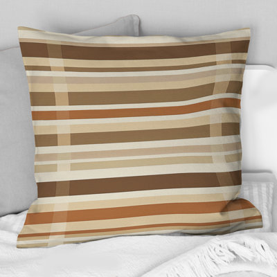 Beige Brown Midcentury Lines I - Midcentury Throw Pillow