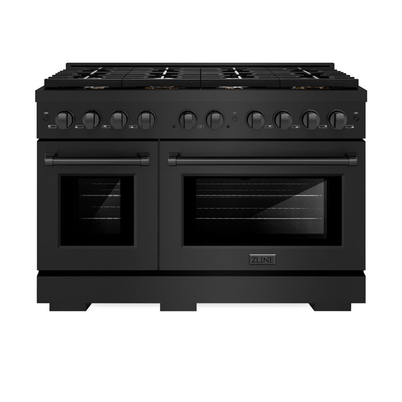 Zline 48 In. 6.7 Cu. Ft. Double Oven Gas Range In Black Stainless Steel With 8 Brass Burners