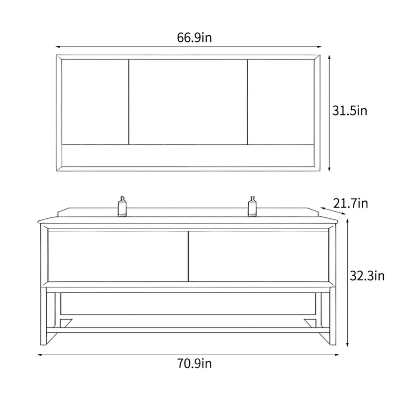 American village style simple bathroom Vanity, 70.9"