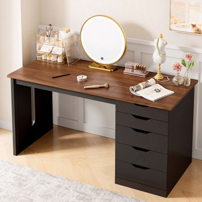 Coiffeuse en bois à 5 tiroirs, bureau de maquillage avec rangement pour chambre, armoire de toilette élégante