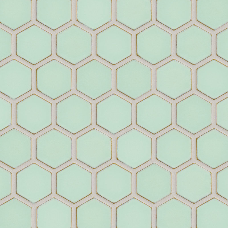 Hudson Due 2" X 2" Hex Porcelain Mosaic Floor and Wall Tile, Light Green