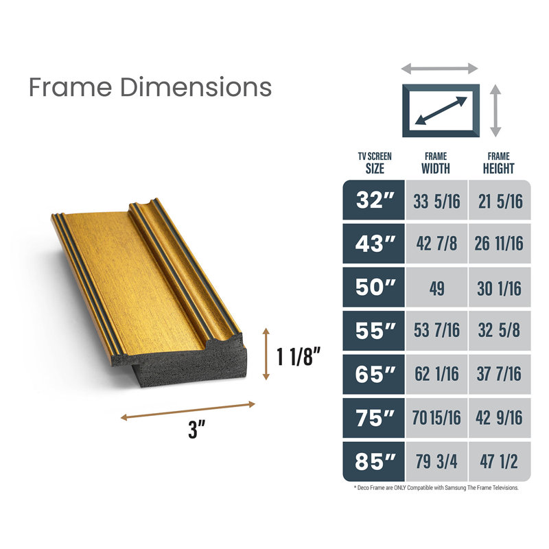 Deco TV Frame for Samsung Frame TV and Frame Pro, 43", Antique Gold