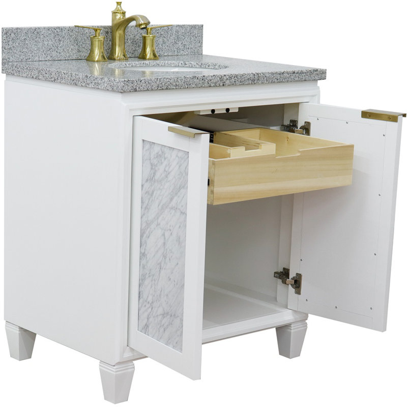 Ensemble de meuble-lavabo simple 31 "avec miroir Schreck, Blanc, Gris