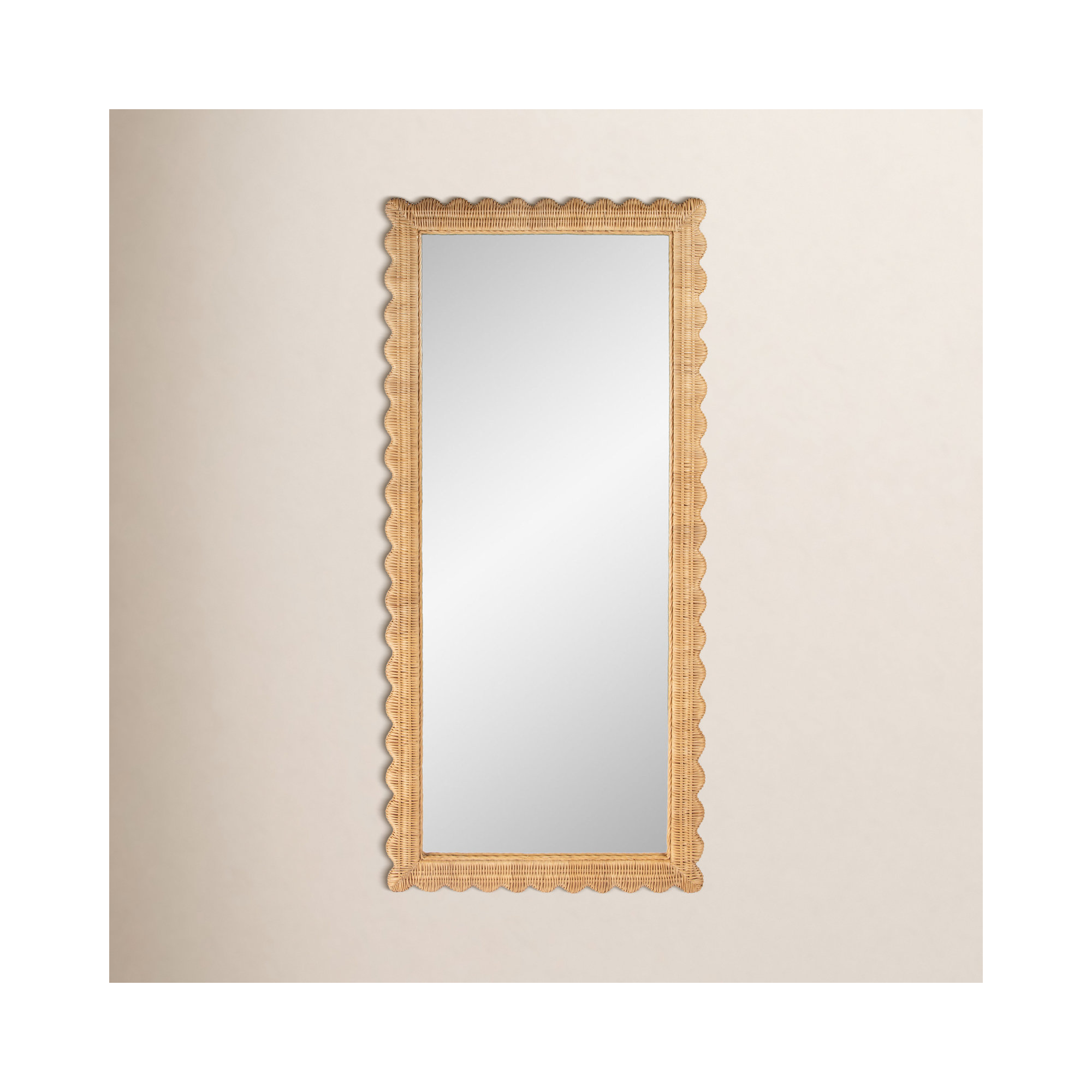 Lacie Scalloped Rattan Floor Mirror, Natural