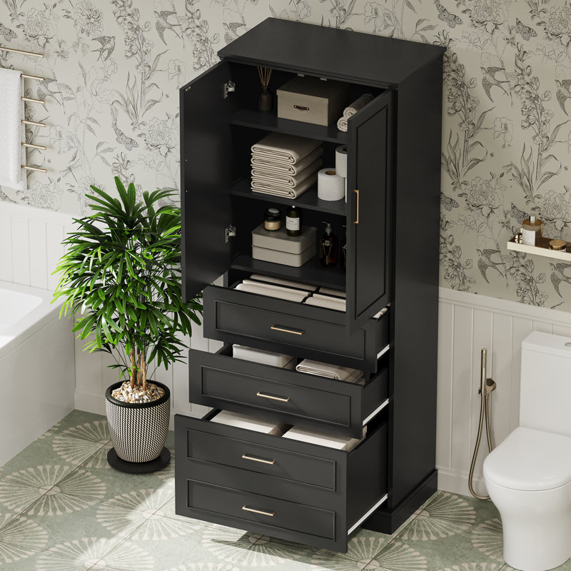Office Cabinet Storage with Adjustable Shelf and Drawers, Black
