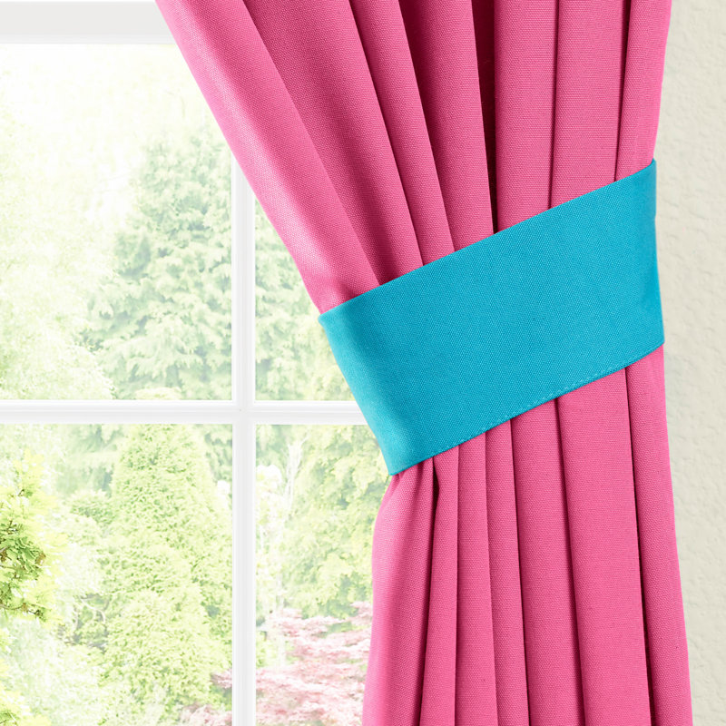 Aqua Blue/Berry Berry Reversible Cotton Blend Blackout Curtain Panels