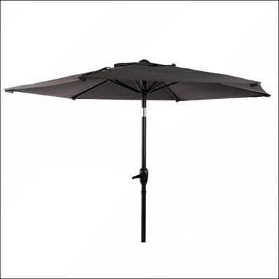 Parasol de jardin 7,5 pi avec inclinaison à bouton-poussoir et manivelle, parasol pour le jardin, la terrasse, la piscine et la cour arrière, gris