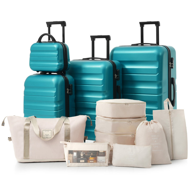 Ensemble de valises Hardshell en ABS - Valises légères et durables avec deux roues pivotantes, Bleu