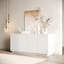 Rangement moderne à 4 portes en bois de pin blanc, largeur 59 po, design sculptural 3D, pour buffet de salle à manger, porte, bois, eau, autoportant
