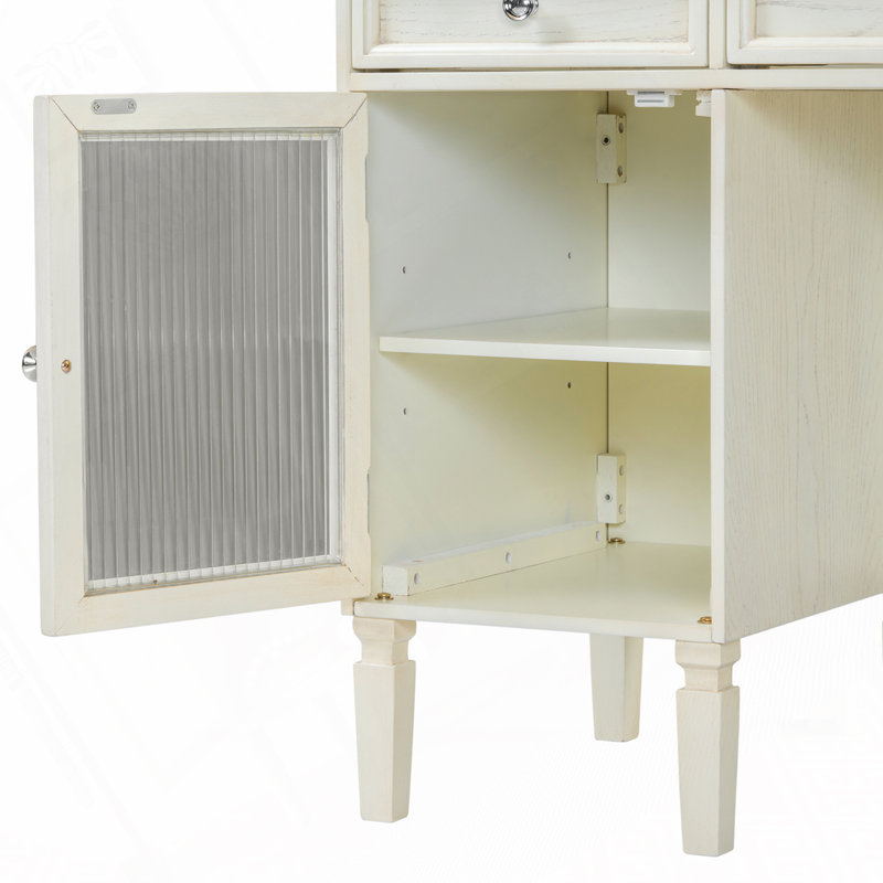 Bureau de coiffeuse multifonctionnel avec miroir rabattable, rangement et tabouret Kade