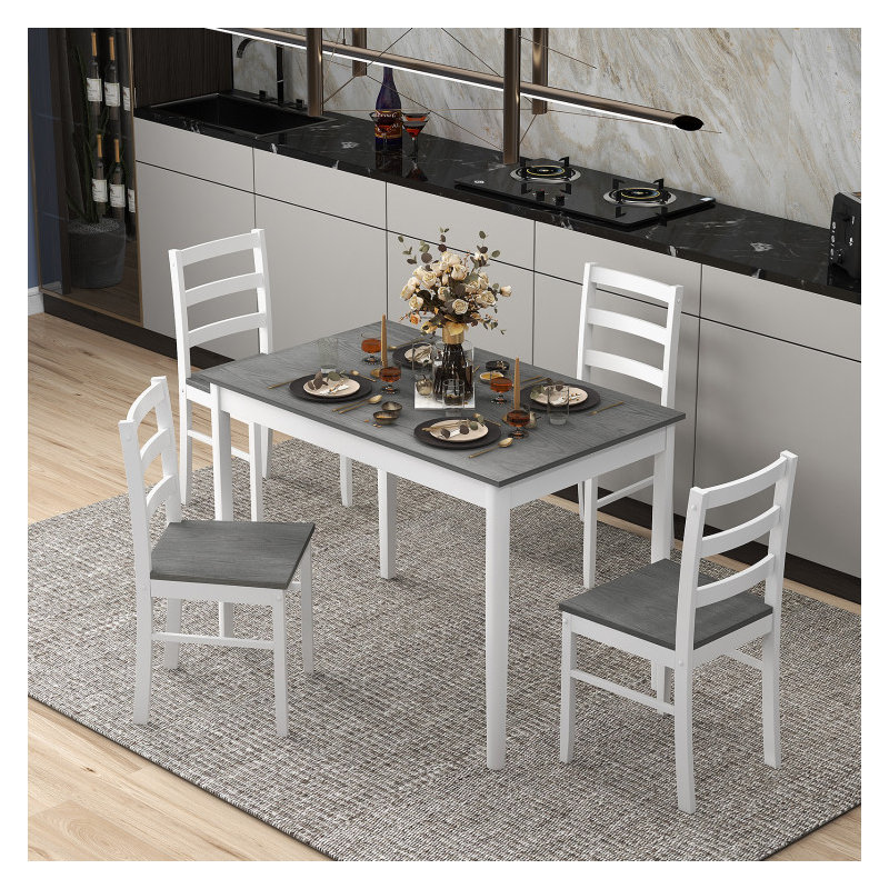 Winston Porter 5-piece Dining Set Solid Wood Kitchen Furniture With Rectangular Table & 4 Chairs Grey