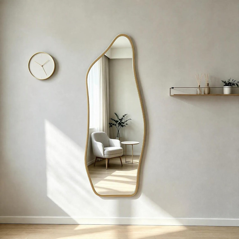 Miroir pleine longueur doré et irrégulier dauphin doré, 16 po x 48 po