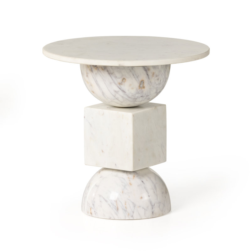 Marlow Genuine Marble Pedestal End Table, Polished White