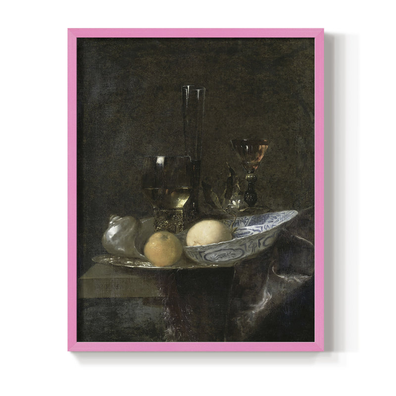 Impression florale vintage encadrée XLV - bois massif, Rose, H 15 po x l 12 po