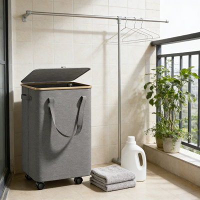 Large Rolling Laundry Basket With Wheels And Lid - 100L Capacity Hamper With Removable Washable Bag - Portable Foldable Clothes Hamper For Bedroom, Bathroom, Dorm And Laundry Room