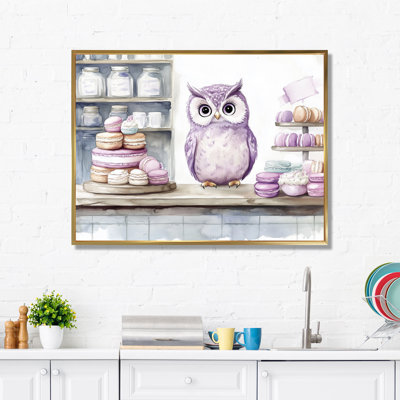 Comptoir de macarons à la lavande - Tableau encadré hibou sur toile