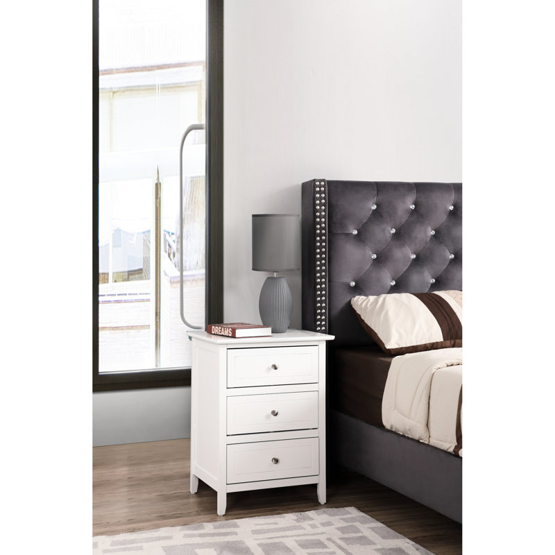 Table de chevet blanche avec 3 tiroirs fonctionnels - H 25 po x l 19 po x P 15 po