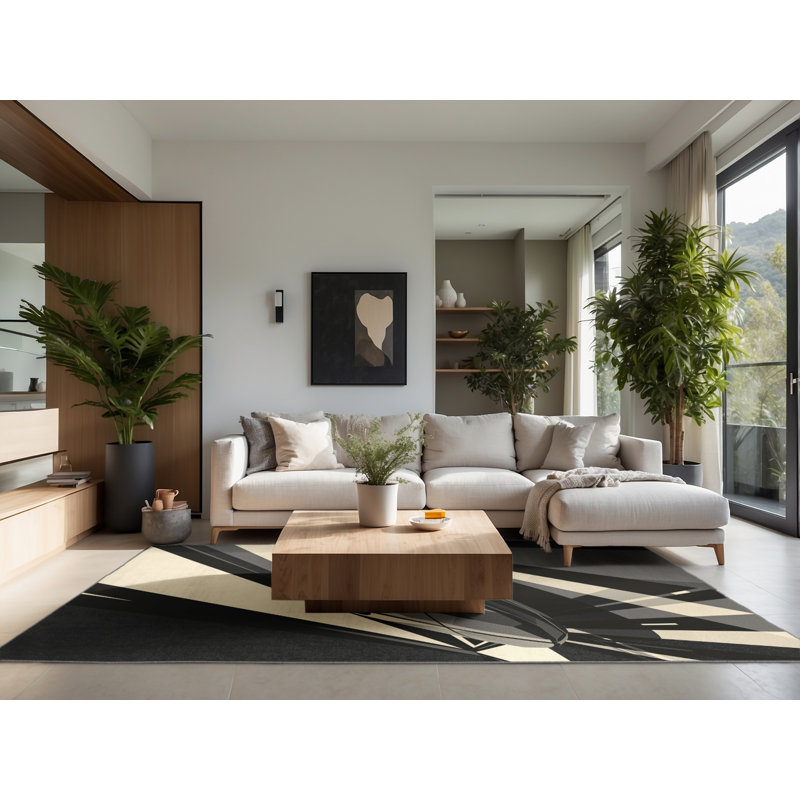 Soft Plush Gursewak High Speed Bullet Train Sleek & Chic Modern Geometric Area Rug in Brown – Gray Binding, 7x9