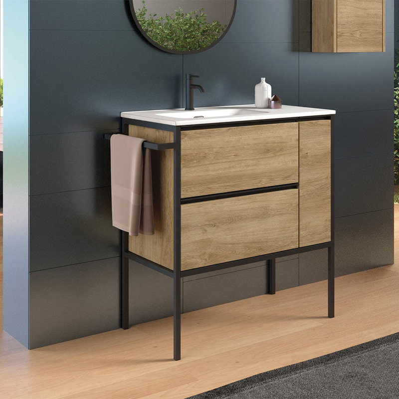 Meuble-lavabo simple 23 po Wethington, H 19,29 po x l 22,8 po x P 32,28 po, Brun / Noir
