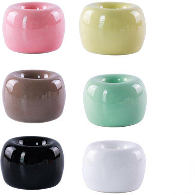 Set Of 6 Sleek Mini Ceramics Toothbrush Holder, Small Ceramic Ring, Perfect Size For Bathroom Vanity Countertops