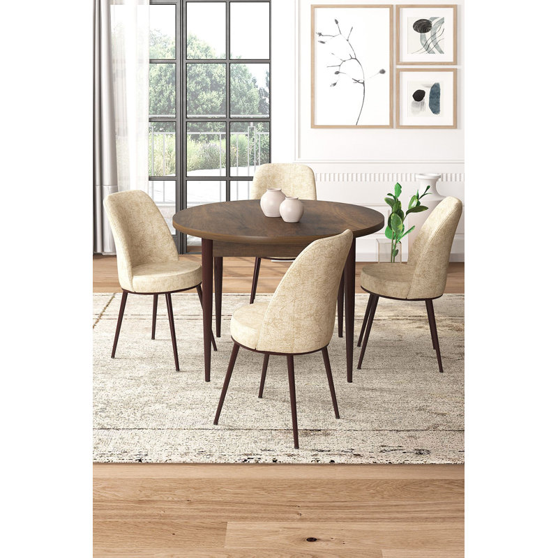 Ensemble de table et chaises de salle à manger moderne 5 pièces, blanc et bleu marine | 100% aggloméré enduit de mélamine, table: 35,4 x 29,5 x 35,4 pouces, chaises: 17,7 x 35,8 x 16,5 pouces | Pieds en métal, assise en mousse confortable, design élégant et durable