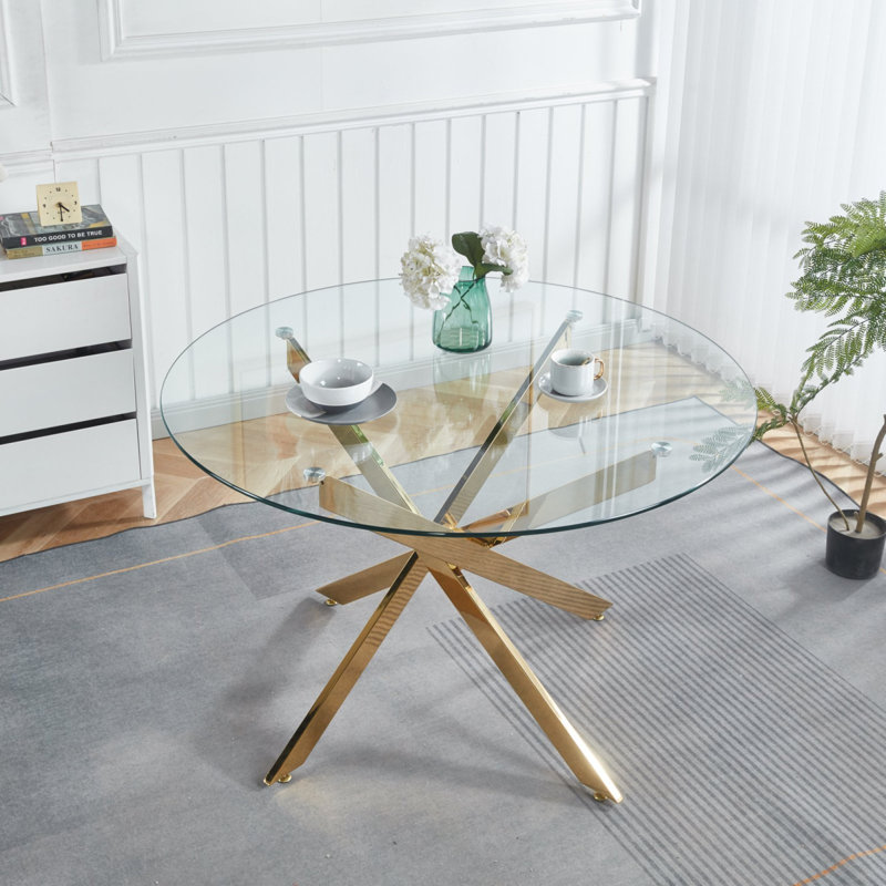 Table de cuisine en verre doré compacte de style moderne pour la salle à manger