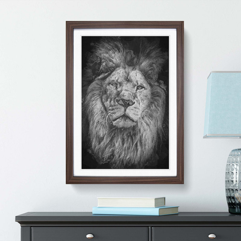 The Proud Lion in Abstract - Picture Frame Graphic Art Print, Walnut Framed, 36cm H x 27cm W x 2cm D