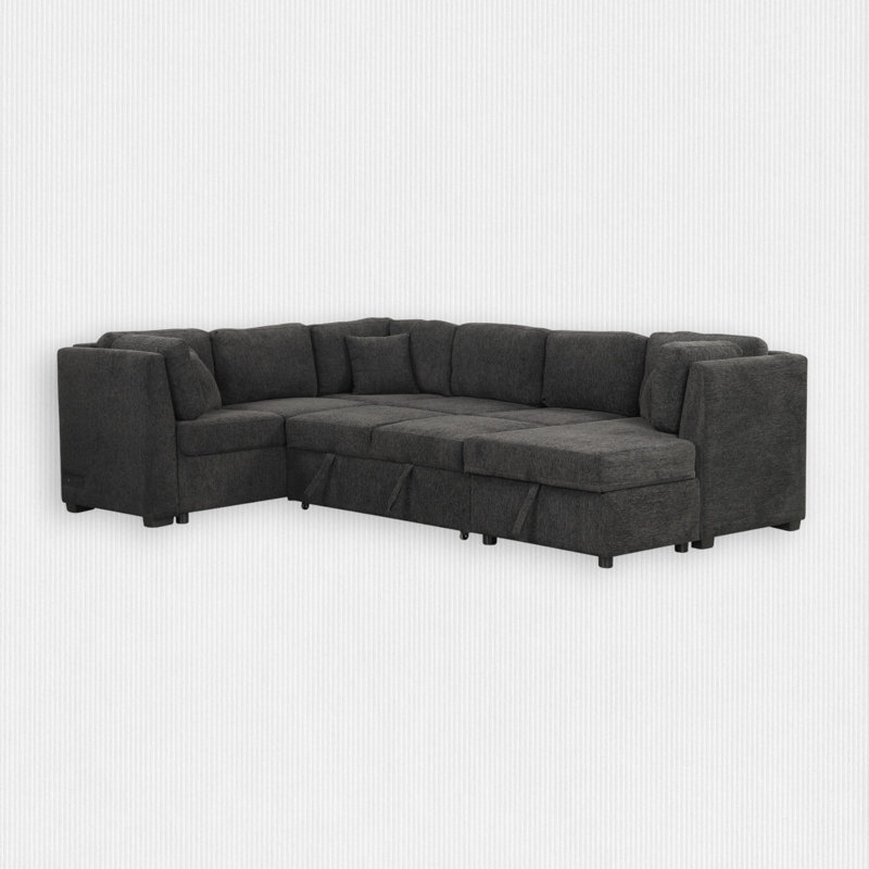 4 - Piece Upholstered Sectional, Black Chenille