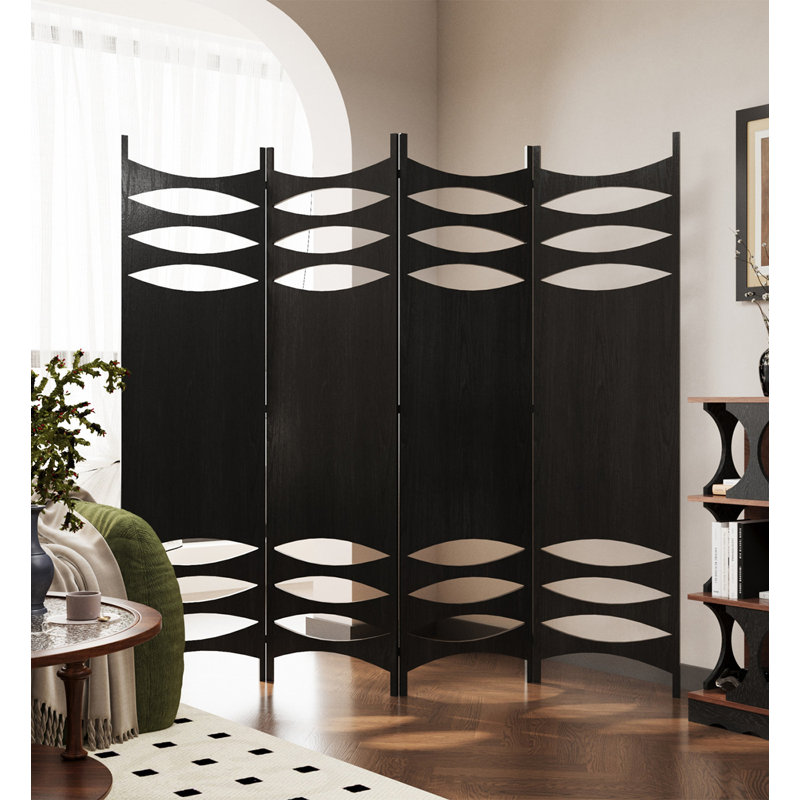 Paravent de chambre pliable Mid-Century, 4, H 70,9 po x l 63 po x P 0,8 po, Noir