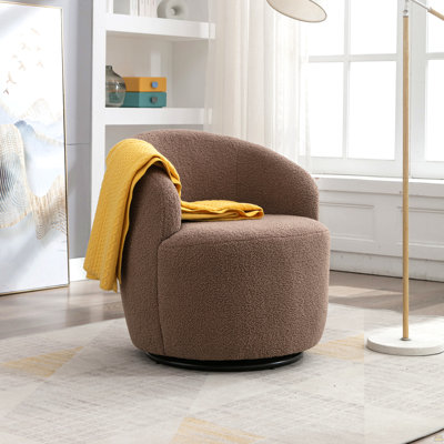 Teddy Fabric Swivel Accent Armchair Barrel Chair With Black Powder Coating Metal Ring,Coffee Brown