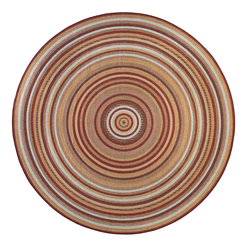 Xavi Geometric Burgundy/Beige Indoor/Outdoor Area Rug, Round 12'