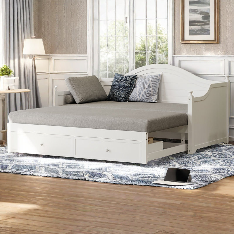 Storage Daybed with Extended Pop Up Trundle,Drawers, White