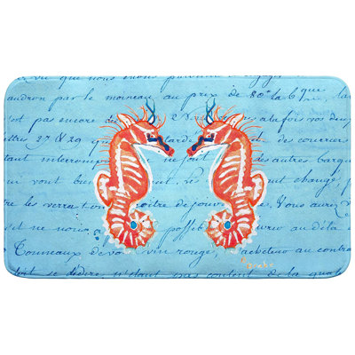 Coral Sea Horses Blue Bath Mat