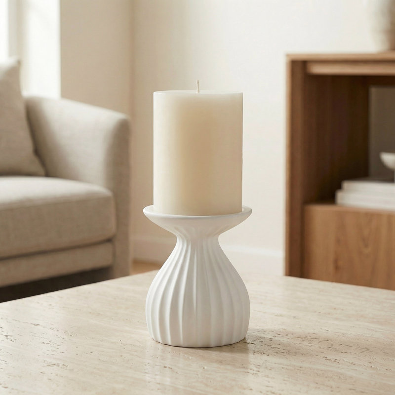 Porte-bougie en céramique blanche 5 po Aurelia, Blanc