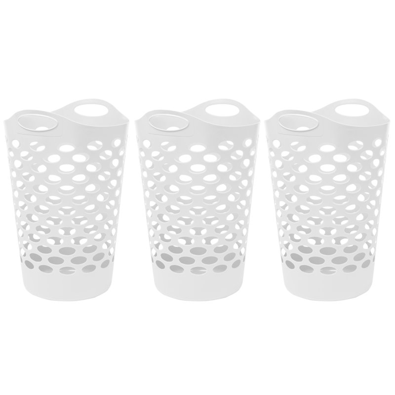 1.8 BU Oval Flexible Laundry Hamper, 3 Pack, White