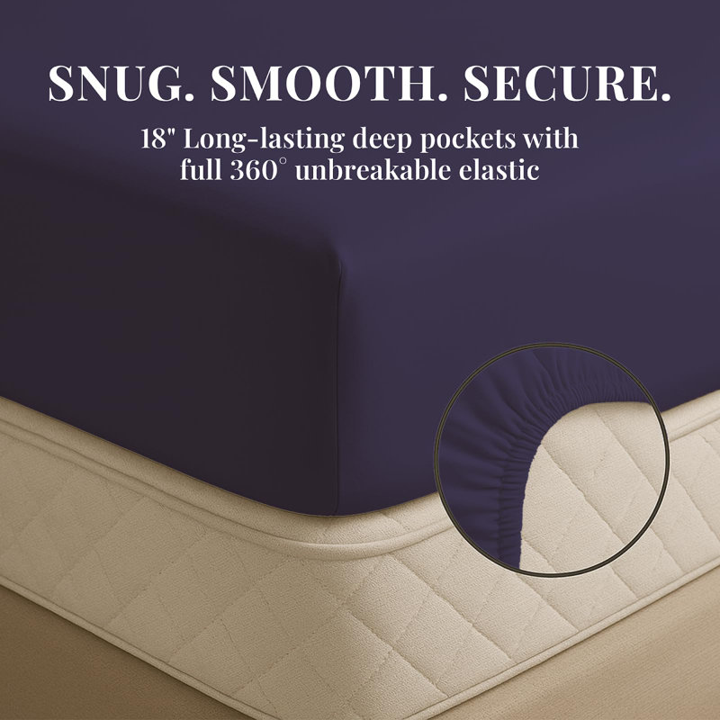 Premium Rayon From Bamboo Blend Sheet Set With Deep Pockets, Cooling and Breathable, Purple