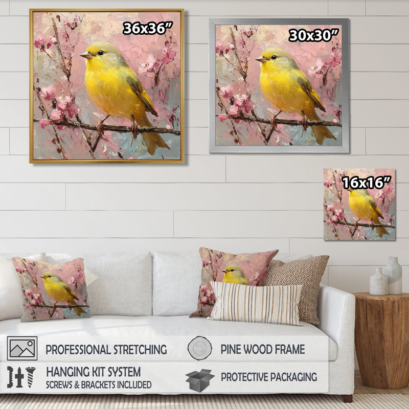 Songbird In Melody Summer Tree III - Art mural sur toile, Reproduction encadrée d'une seule photo, Noir, H 16 po x l 16 po