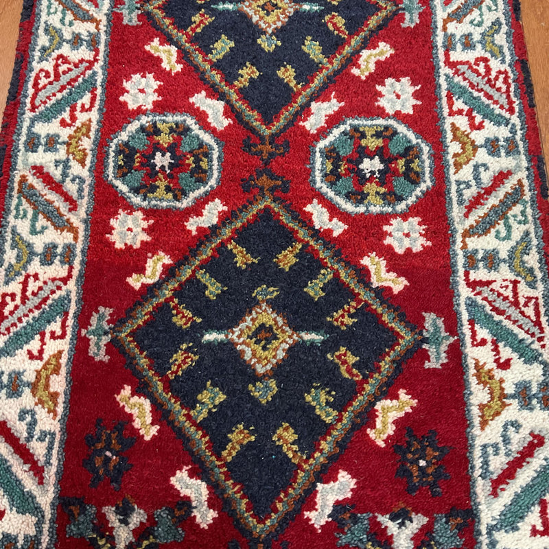 Tapis décoratif en laine de conception unique noué à la main rouge/brun 2 pi 1 po x 4 pi 1 po