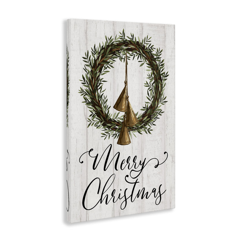 «Christmas Wreath & Bells», art mural sur toile par Dogwood, H 45 po x l 30 po