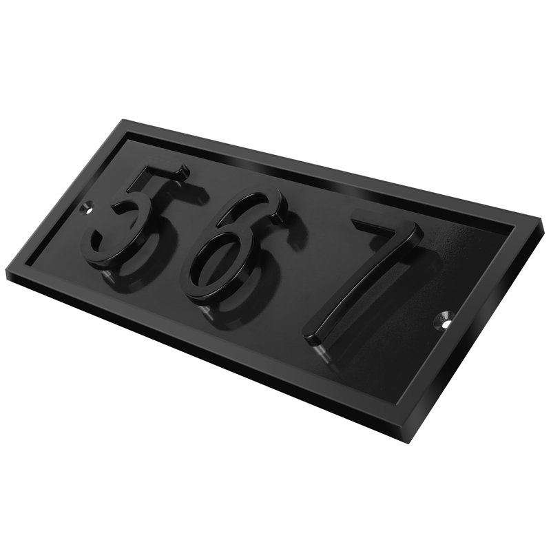 Plaque d'adresse horizontale flottante en aluminium Royal Shade, Noir, Noir, Oui