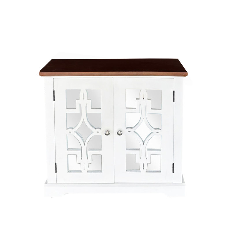 Armoire d'appoint en bois massif Logan avec porte miroir et tablette brun / blanc