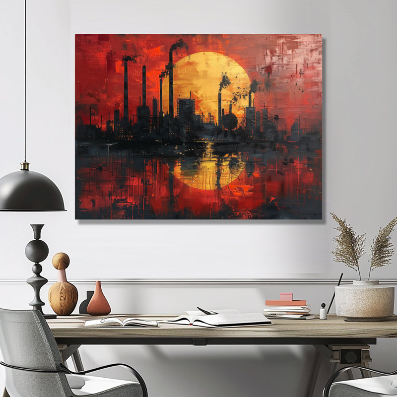 Jaune, rouge, production, Power Factories III - Décoration murale usines, Toile tendue, H 12 po x l 20 po x P 1 po